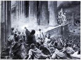 Illustration of the torching of the Great Library of Alexandria